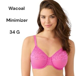 Wacoal Pink Lace Minimizer Bra 34 G Wild Azalea Full Coverage Seamless